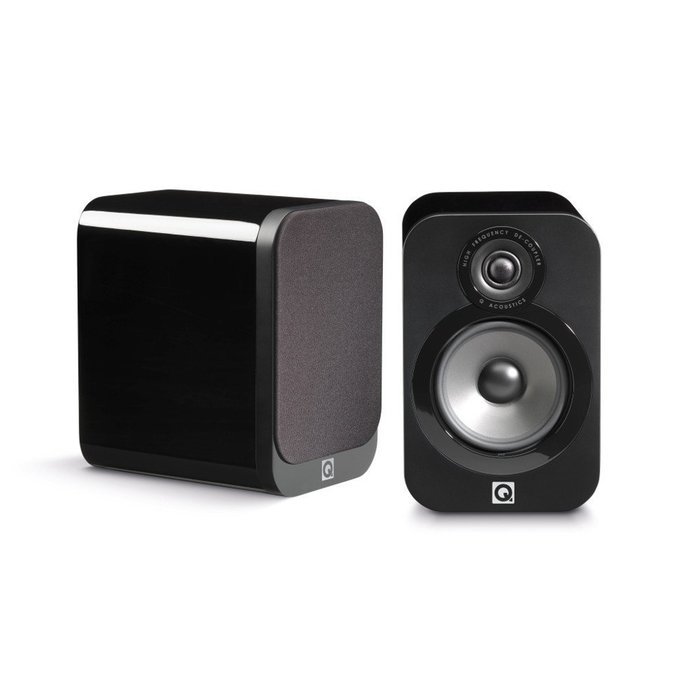 Q Acoustics 3020 Bookshelf Speaker Pair (Gloss Black) + QED Silver Anniversary XT Speaker Cable Pair 6.5 Feet... N2