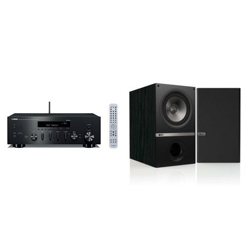 Yamaha R-N602 AV Receiver (Black) with a pair of KEF Q300B Bookshelf Loudspeakers - Black Ash