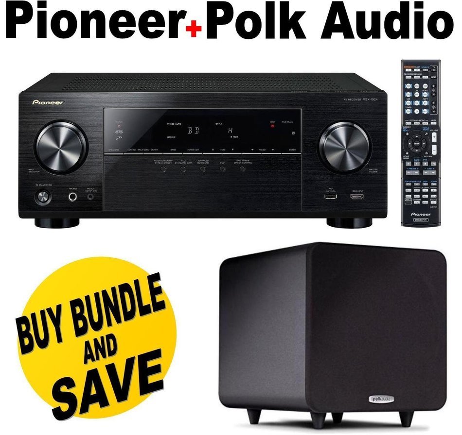 Pioneer VSX-1024 7.2-Channel Network A/V Receiver (Black) + Polk Audio PSW111 Subwoofer (Single, Black) Bundle