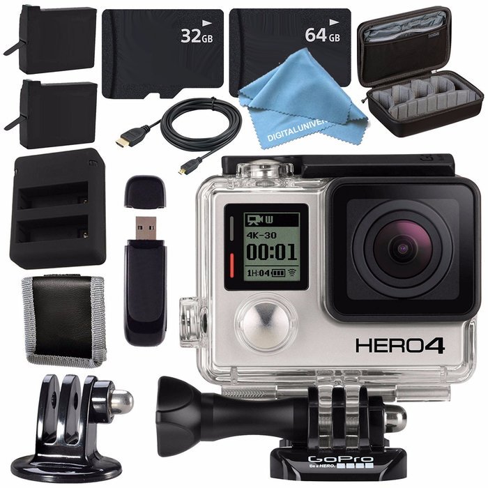 GoPro HERO4 Black+ Rechargeable Battery + Dual Battery Charger, Two Memory Cards,Case and tripod adapter