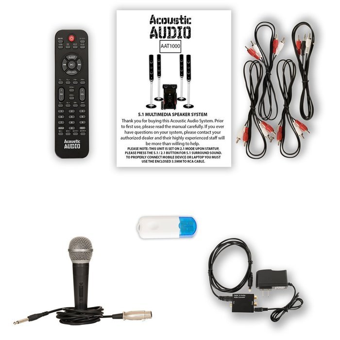 Acoustic Audio AAT1000 Tower 5.1 Speaker System with USB Bluetooth Optical Input and Mic