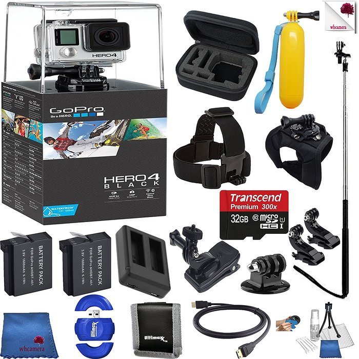 Gopro Hero 4 Black 14 Piece Epic Bundle Includes: Go Pro Hero4 Black + Case + Floaty Bobber + Head Strap + Glove...