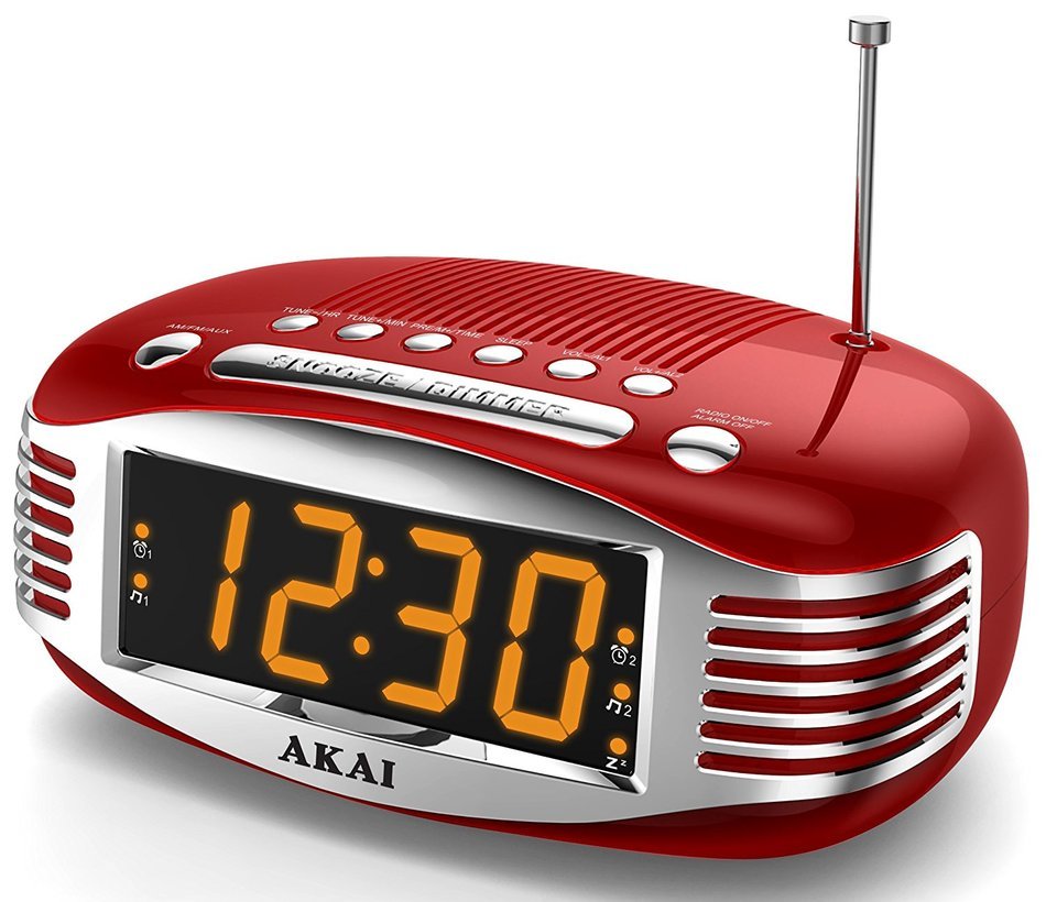 Akai Retro Style Radio Alarm Clock, Red (CE1500R)