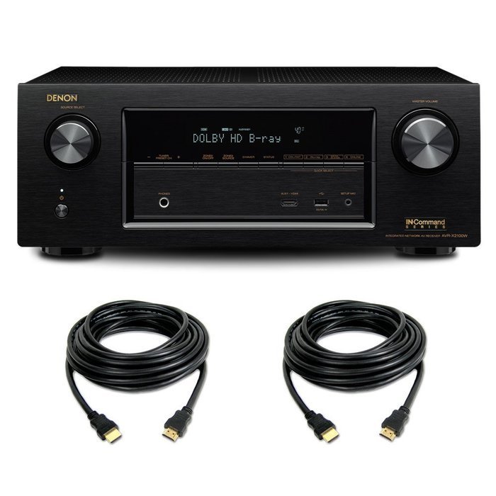 Denon AVRS700W 7.2 Channel Full 4K Ultra HD A/V Receiver with Bluetooth and Wi-Fi with a Pair of 10ft HDMI Cables