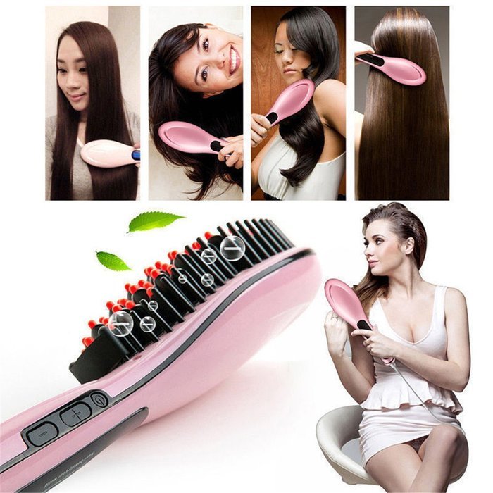 ShungHO Hair Straightener Comb Pro Automatic LCD Temperature Control Paddle Brush N6