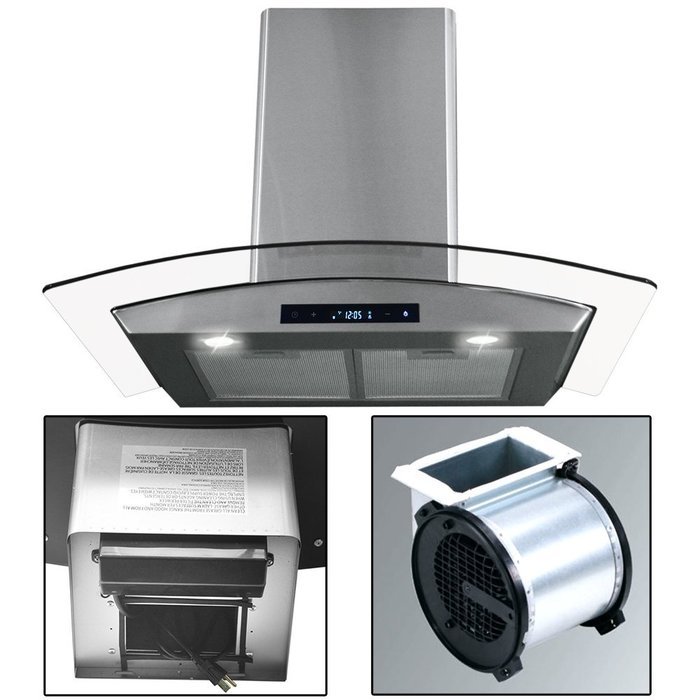 30" Stainless Steel Kitchen Powerful Wall Mount Range Hood Vent Touch Panel Control with Digital Clock N5