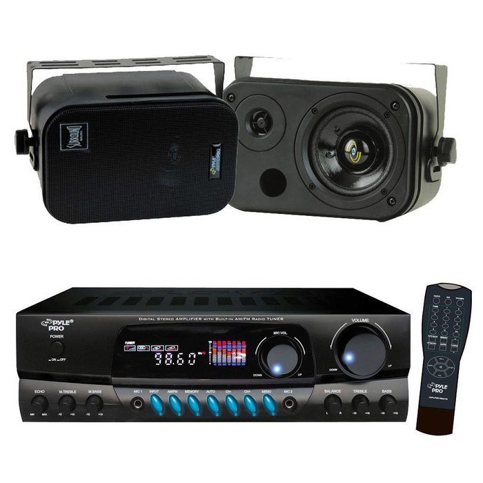 Pyle Stereo Receiver and Speaker Package - PT260A 200 Watts Digital AM/FM Stereo Receiver Amplifier - PDMN38 3.5... N2