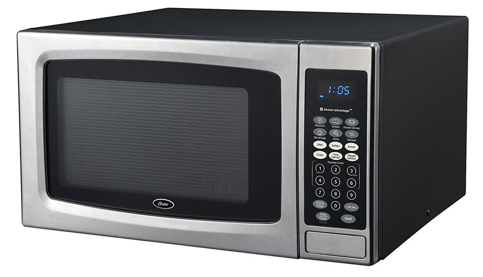 Oster OGZE1304S 1100W Sensor Microwave Oven, 1.3 cu. ft., Stainless Steel/Black