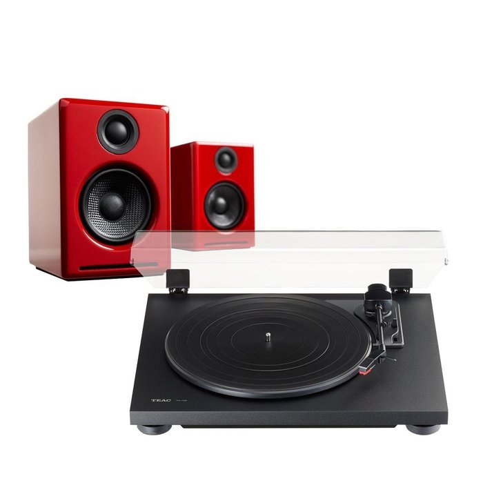 TEAC TN-100 Turntable and Audioengine A2+ Powered Speaker Package (Black/Red)