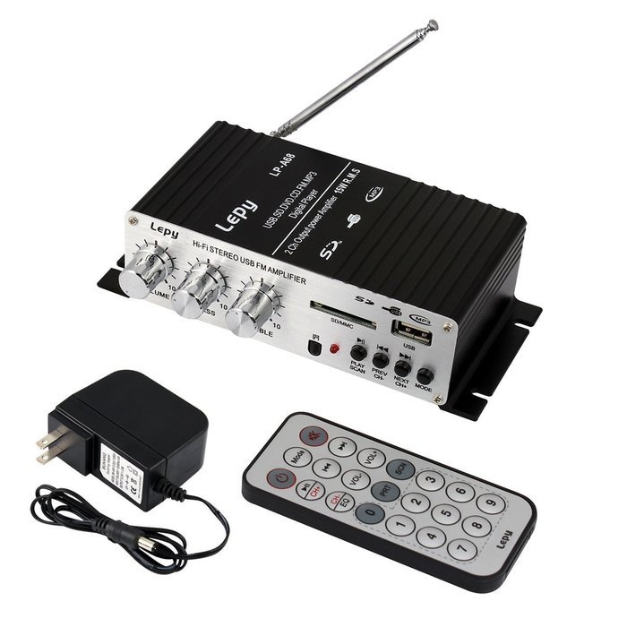 Baloray Lepy LP-A68 Digital 2 X 15w Amplifier with Remote/USB/MP3/SD/FM Power Supply for car home N3