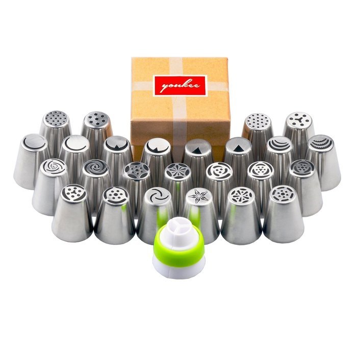 YOUKEE 26 PCS/SET New Design 304 Stainless Steel Russian Icing Piping Nozzles Cake Decoration Tips DIY Tool