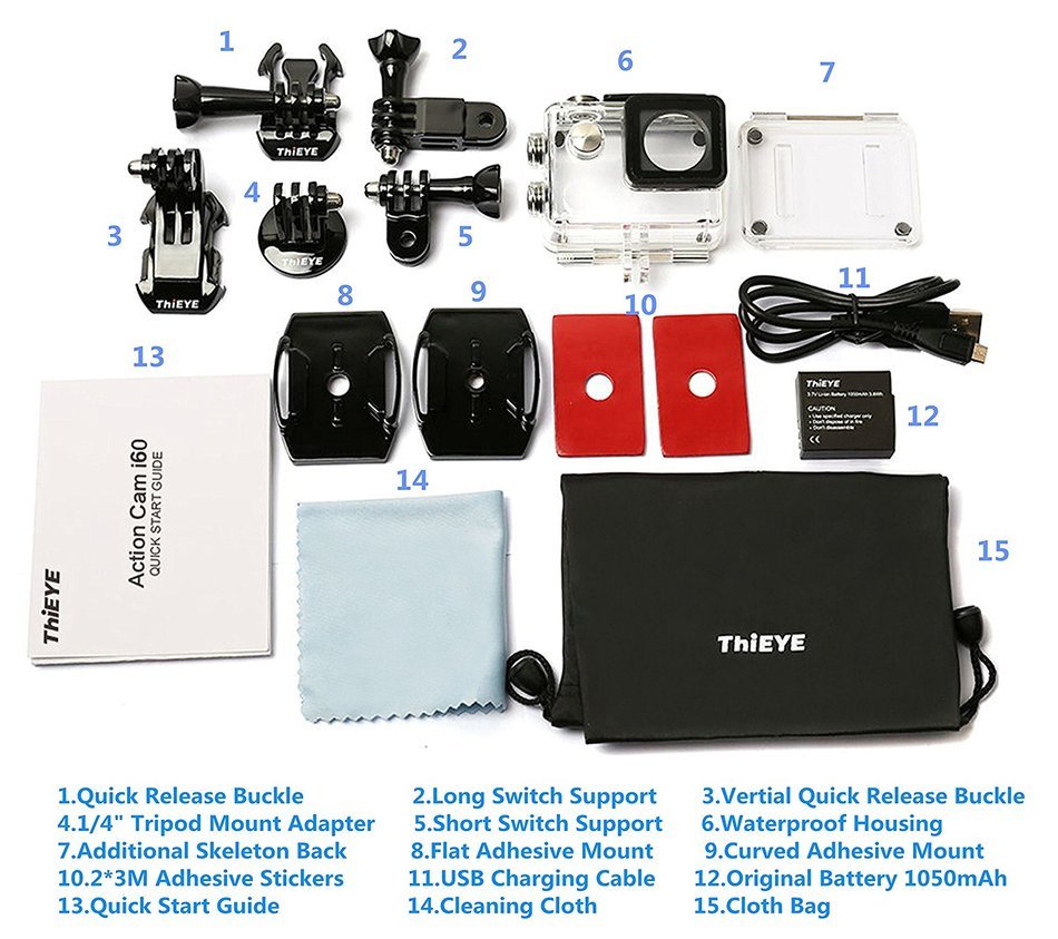 ThiEYE i60 WIFI 4K Sports Action Camera Video Camcorder 12MP 1080P Full HD 130FT (40M) Waterproof 155 Degree Wide... N5
