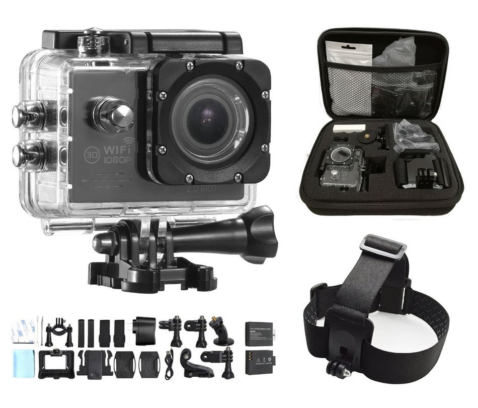 dOvOb SJ7000 WiFi 14MP 1080P HD Waterproof Sport Action Camera with 2 Batteries + Head Strap Mount and Free Accessories N6