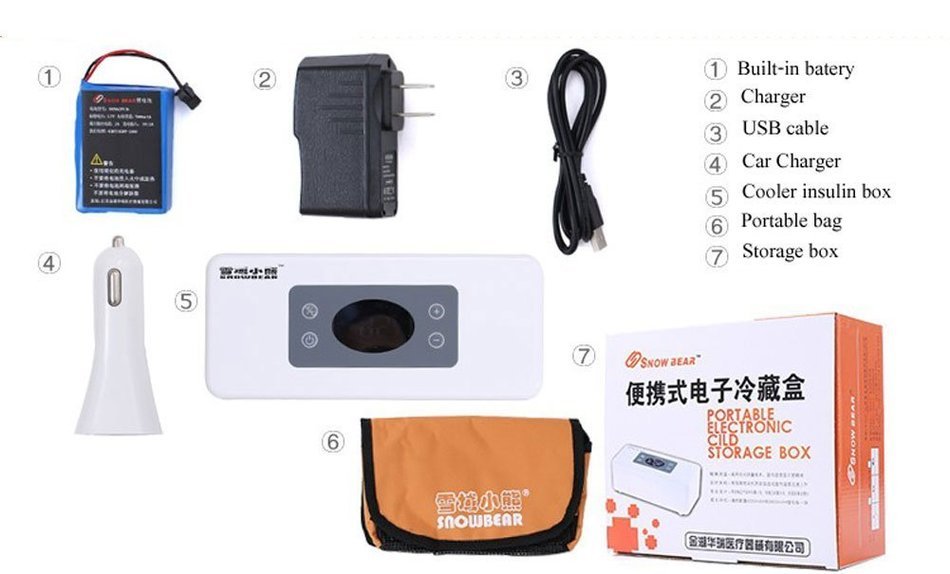 TOPCHANCES Portable 100-240V Insulin Cooler 2~25&deg;C Portable Snow Bear 100-240V Refrigerated Box Drug Reefer Car... N6