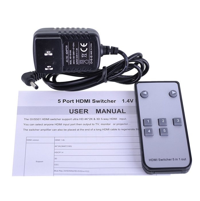 Hdmi Switch Box,Cyelee 4K x 2K 5 in 1 out High Speed 5 Port Switcher with IR Wireless Remote Control,Support 1080P... N4