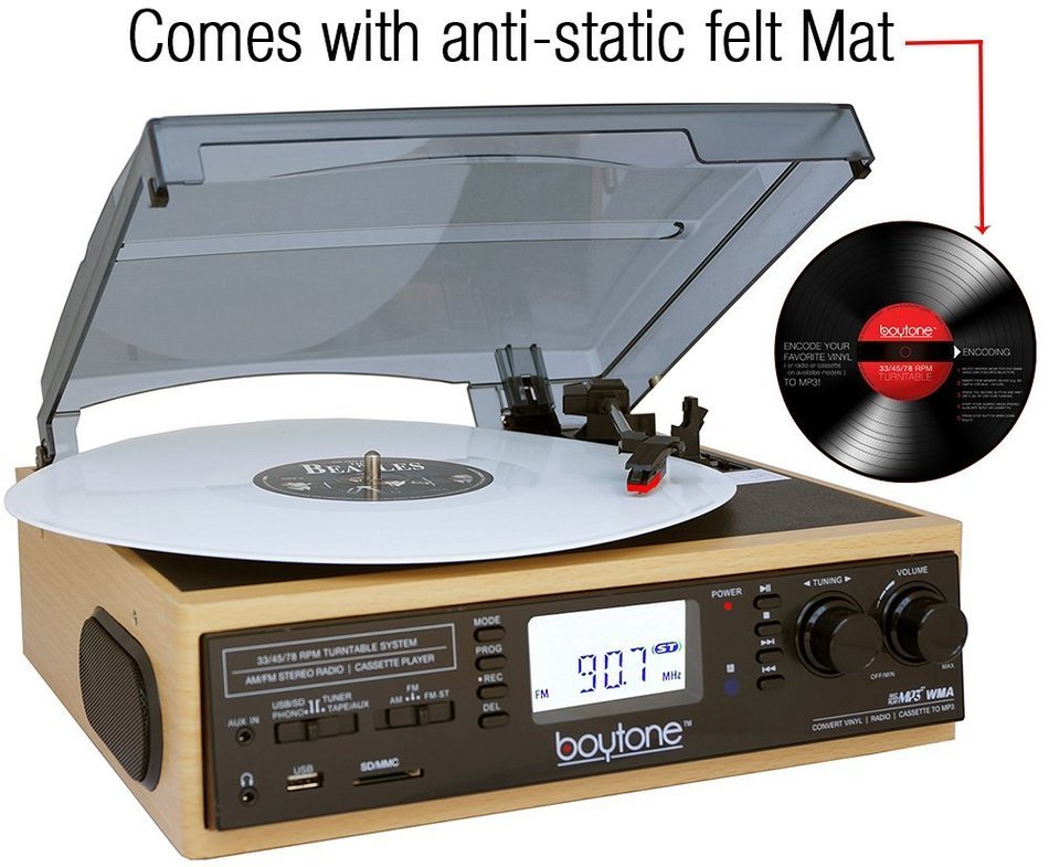 Boytone BT-19DJW-C 3-speed Turntable, 2 Built in Speakers Large Digital Display AM/FM, Cassette, USB/SD/AUX/MP3... N2