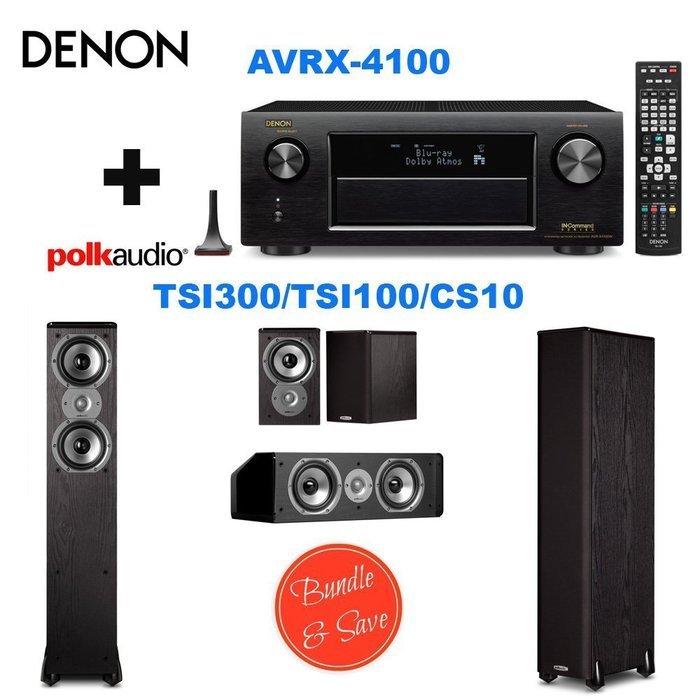 Denon AVRX4100W 7.2 Network A/V Receiver with Wi-Fi and Bluetooth + 2 Polk Audio TSi300 Floorstanding Speaker...