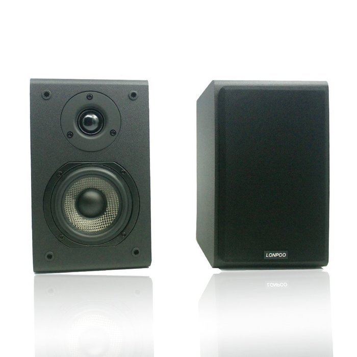 LONPOO W73 Bookshelf Speakers 2-Way with 4-Inch Carbon Fiber and Silk Dome Tweeter(Black, Pair) N3