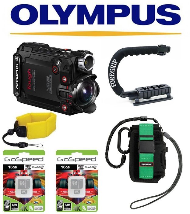 Olympus Stylus Tough TG-Tracker Action Camera (Black) w/ Olympus CSCH-125 (Black) + ActionGrip Professional Action...