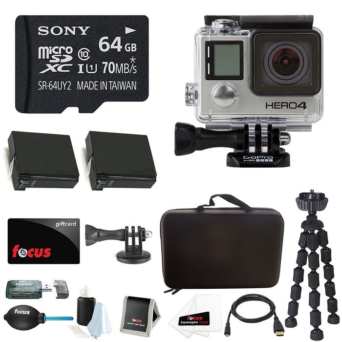 GoPro HERO4 SILVER Edition (Waterproof Housing) Sony 64GB micro SD Class 10 + Multi Card Reader + Micro HDMI Cable... N2