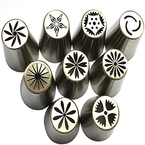 Signstek Stainless Steel 9PCs Russian Style DIY Cake Decoration Petal Piping Nozzle Tips-Making Bakery Tips N5