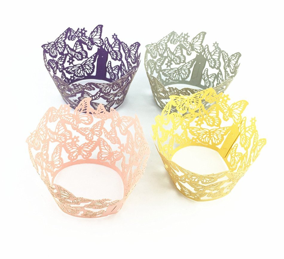 Yansanido 12 set pink Filigree Artistic Bake Little Vine Lace Laser Cut Cupcake Wrapper Cup Muffin Case Trays... N52