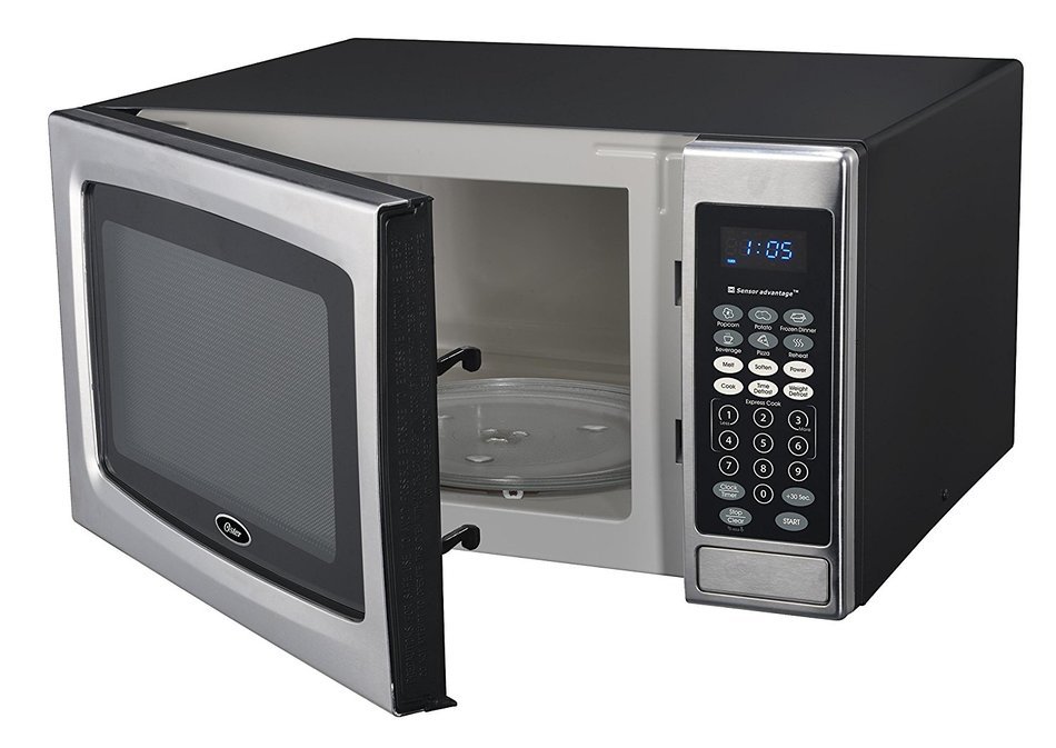 Oster OGZE1304S 1100W Sensor Microwave Oven, 1.3 cu. ft., Stainless Steel/Black N2