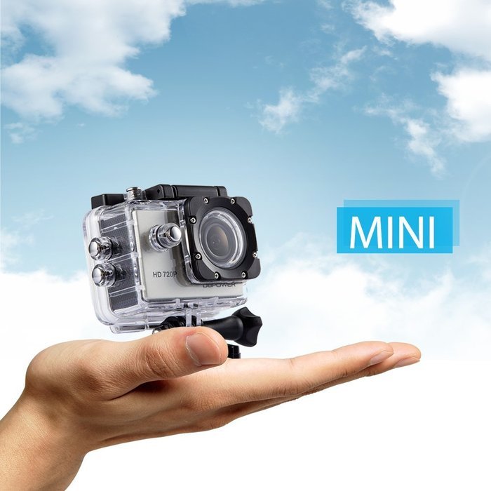 DBPOWER EX3000 Waterproof Action Camera 12MP 720P with 2 Batteries and Free Accessories Kit (Silver) N3