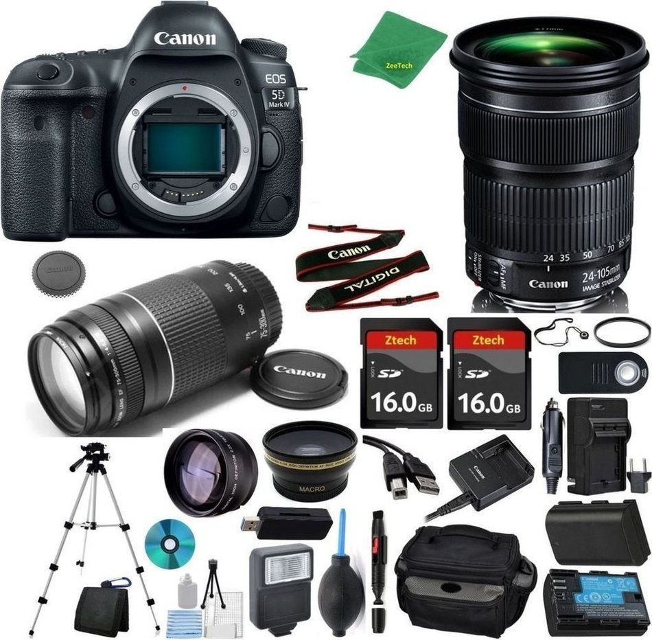 Canon EOS 5D Mark IV Camera + 24-105mm STM + 75-300mm III + 2pcs 16GB Memory + Case + Reader + Tripod + Starter...