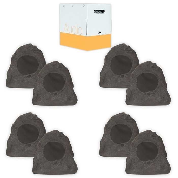 Theater Solutions 8R4L Outdoor Lava Rock 8 Speaker Set with Wire for Deck Pool Spa Patio Garden