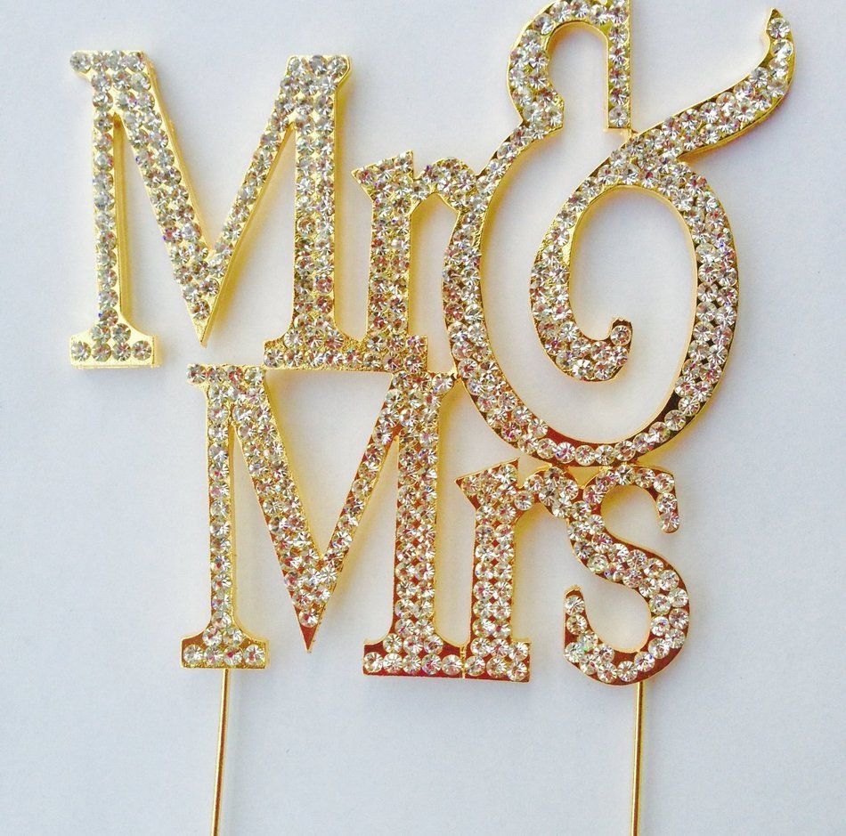 Mr & Mrs Monogram Cake Toppers Crystal Wedding Cake Topper Bling (Silver Swirl with hearts) N2