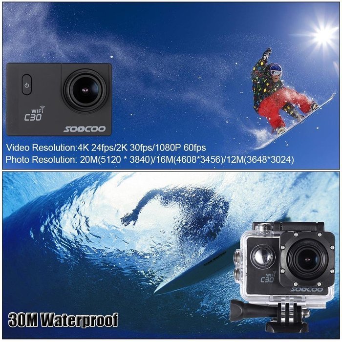 Andoer 2" Sports Action Camera 4K 24fps 1080P 60fps 5X Zoom 20MP Full HD 170&deg; Wide-angle Lens Built-in Gyro Anti-Shake...