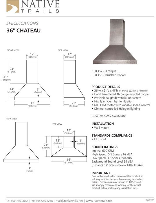 21" 600 CFM Wall Mount Range Hood Height: 36", Finish: Brushed Nickel