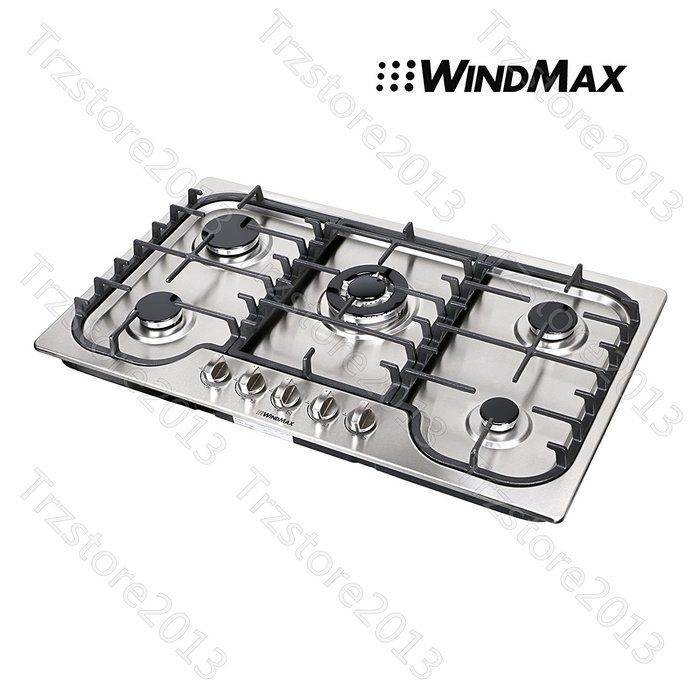 WindMax 34" Kitchen Stainless Steel 5 Burners NG/ LPG Cooktops Cooker#58027