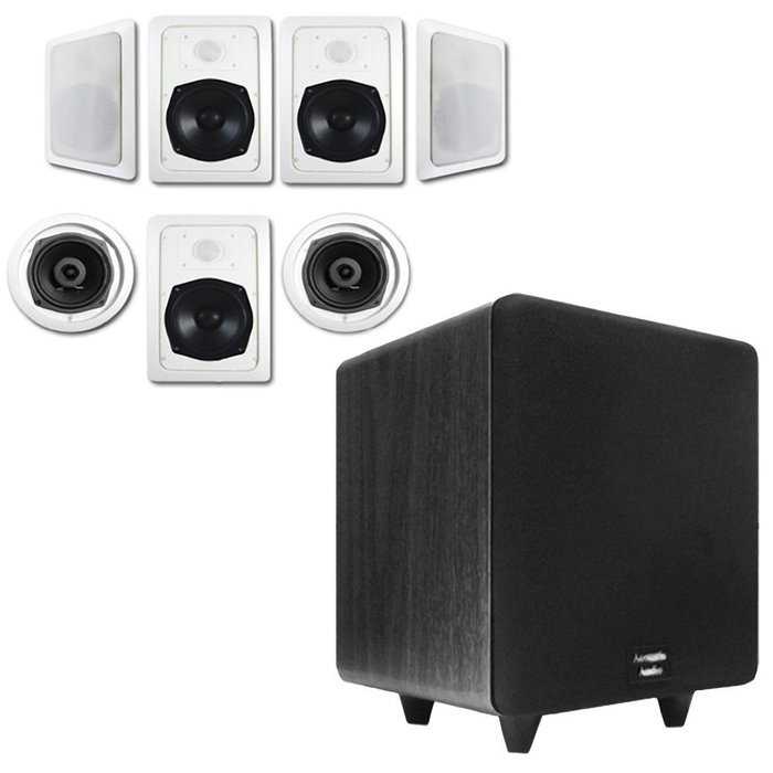 Acoustic Audio HT-57 In-Wall/Ceiling 7.1 Home Theater Speakers and 12" Powered Sub HT-57-CS12B