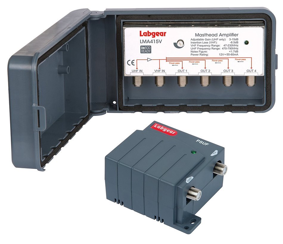 Labgear KIT415V 5-15dB 1 In 4 Out Low Noise Variable Gain Amplifier with Power Supply