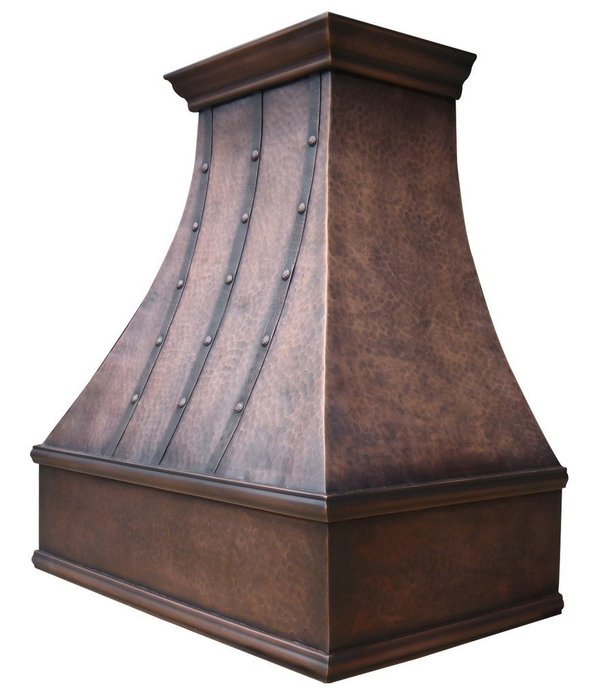 Copper Best H7 362139LT Copper Kitchen Exhaust Hood Hand Hammered with Strips and Rivets 36inch