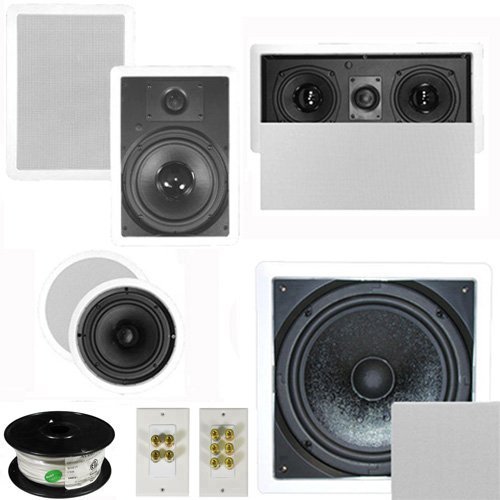 Theater Solutions 5.1 Home Theater 8" and 6.5" Speaker Set with Center, 10" Passive Sub More TS6C8WL51SET10