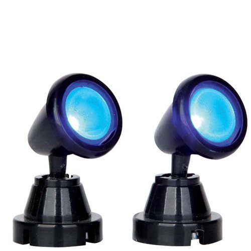 Lemax Village Collection Round Spot Light Blue Set of 2 Battery Operated # 54945