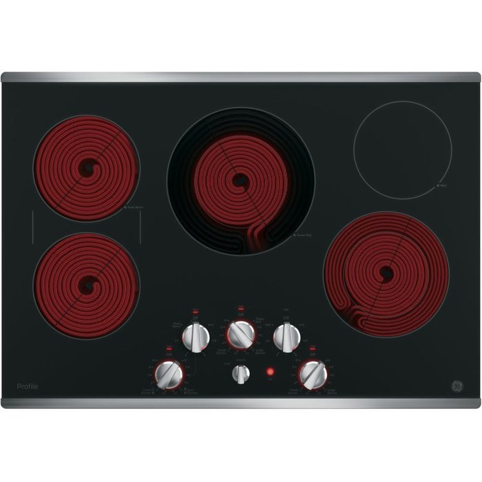 GE Profile PP7030SJSS 30" Built in Electric Cooktop with 5 Radiant Cooking Elements Front Center Control Knobs... N3