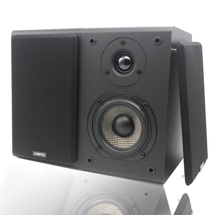 LONPOO W73 Bookshelf Speakers 2-Way with 4-Inch Carbon Fiber and Silk Dome Tweeter(Black, Pair) N4