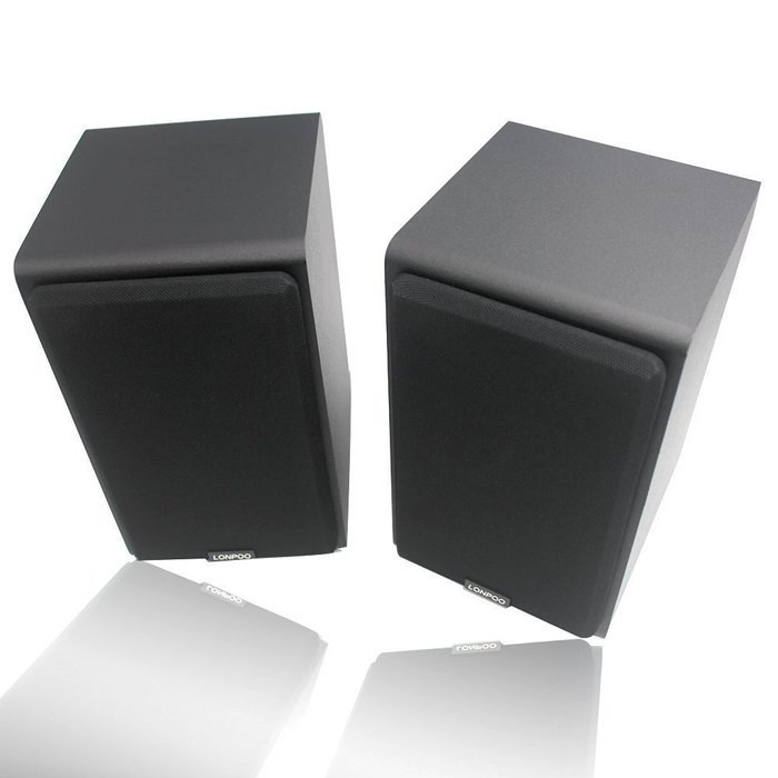 LONPOO W73 Bookshelf Speakers 2-Way with 4-Inch Carbon Fiber and Silk Dome Tweeter(Black, Pair) N6
