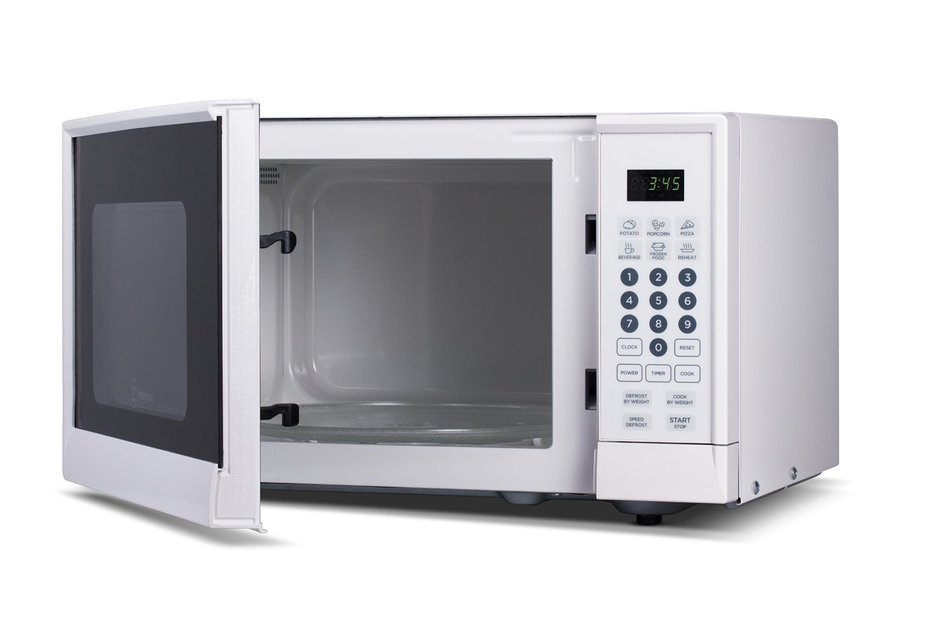 Westinghouse WM009 900 Watt Counter Top Microwave Oven, 0.9 Cubic Feet, Stainless Steel Front with Black Cabinet N4