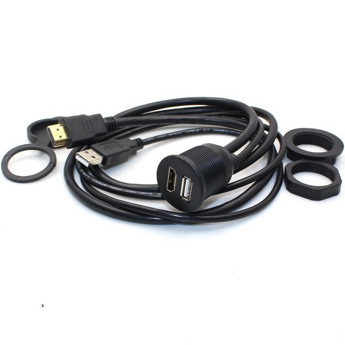 Rerii 2 Meters 6 Feet Length USB & HDMI AUX Extension Panel Flush Mount For Car, Boat and Motorcycle, One Year... N5