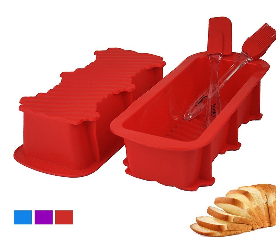 Walfos Nonstick Silicone Bread and Loaf Pan Set of 2, No odor, Easy baking mold for Homemade Cakes, Breads, Meatloaf... N17