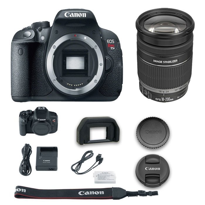 Canon T5i DSLR Camera + Canon EF-S 18-200mm f/3.5-5.6 IS Lens + All Original Accessories Included - International...