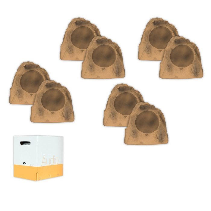 Acoustic Audio B8RS Brown 3200 Watts Outdoor Weatherproof 8" Rock Speakers 4 Pair Pack with Wire B8RS-4PRW