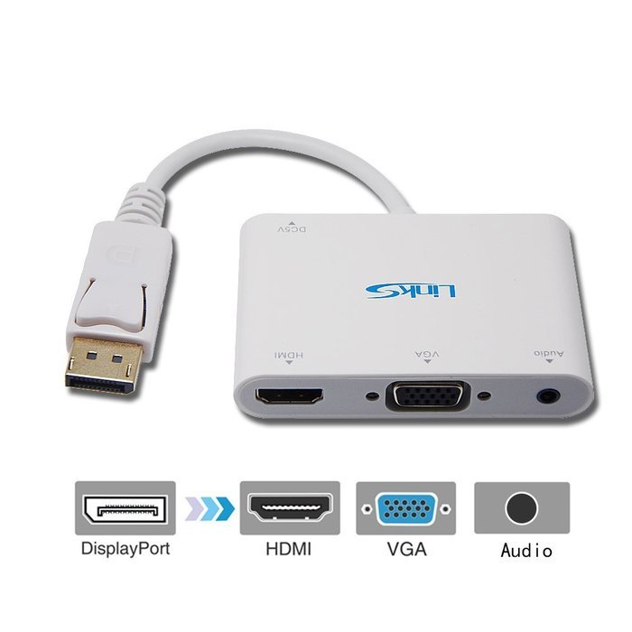 Displayport to HDMI VGA[DP 1.2 Version] LinkS Displayport to HDMI and VGA support 4KX2K and 3.5mm Audio cable... N5