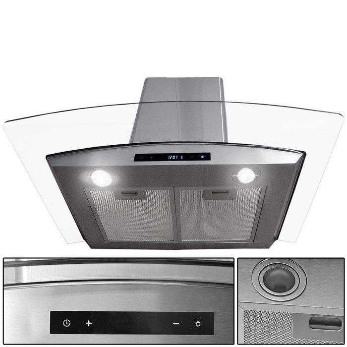 30" Stainless Steel Kitchen Powerful Wall Mount Range Hood Vent Touch Panel Control with Digital Clock N8