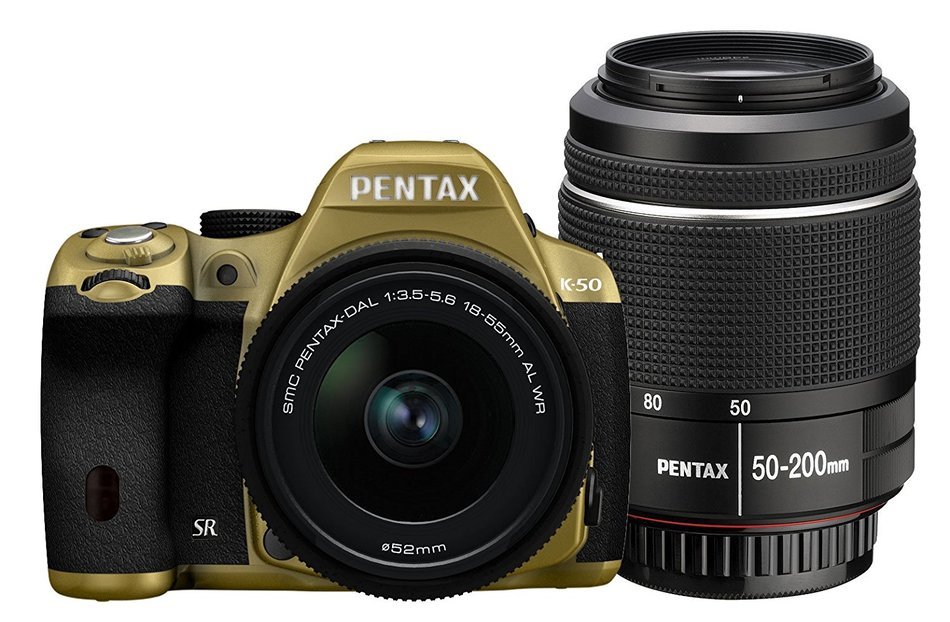 Pentax K-50 16MP Digital SLR DAL18-55mmWR, DAL50-200mmWR WZOOM KIT GOLD/BLACK 070